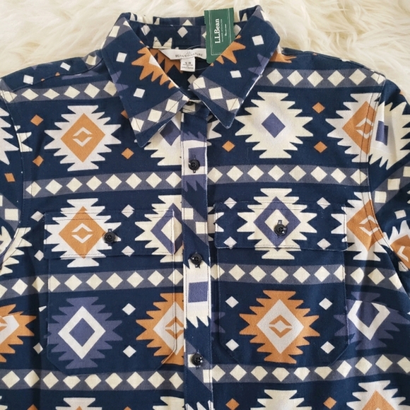 NWT L.L.Bean Signature Chamois Tunic Raven Blue Print Shirt Dress Size S - Picture 4 of 15